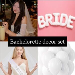 White Bride Sash, Veil, BRIDE balloons, 110 piece white balloons set